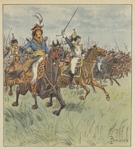 Niemals sah man an der Spitze einer Kavallerie jemanden so brillant, so mutig, so entschlossen von after Louis Charles Bombled