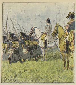 Der Kaiser betrachtet seine Rekruten in der Schlacht von after Louis Charles Bombled