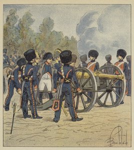 Der Kaiser zeigt selbst auf die Stücke der Garde in Montereau von after Louis Charles Bombled