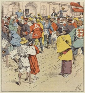 Die Menge wartet vor dem Figi-Humpo auf Kriegsnachrichten von after Louis Charles Bombled