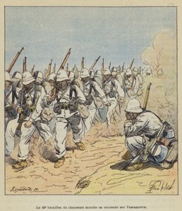 Das 40. Jägerbataillon marschiert in einer Staffel auf Tsarasaotra von after Louis Charles Bombled