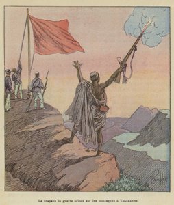 Die Kriegsflagge gehisst auf den Bergen in Tananarive von after Louis Charles Bombled