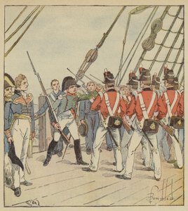 Der Kaiser befiehlt den Soldaten der Bellerophon Übungen von after Louis Charles Bombled