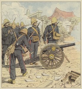 Die Franzosen schießen auf das Tor von Choum-Tsche-Men von after Louis Charles Bombled