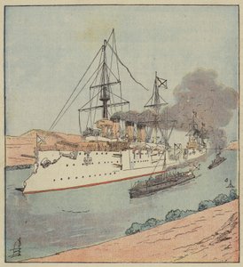 Russische Kriegsschiffe im Suezkanal von after Louis Charles Bombled
