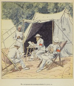 Ein Lager von Zeitungskorrespondenten von after Louis Charles Bombled