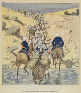 Ein Militärkonvoi auf der Straße nach Suberbieville von after Louis Charles Bombled
