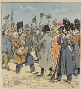 Ein Grenadier von der Insel Elba bringt Napoleon seinen hochbetagten Vater, indem er ihn in seinen Armen trägt von after Louis Charles Bombled