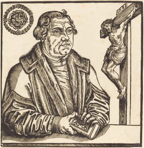 Martin Luther, Halbfigur nach links mit einem Buch in den Händen von after Lucas Cranach the Younger