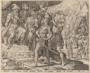 David bewaffnet vor Saul von after Maerten van Heemskerck