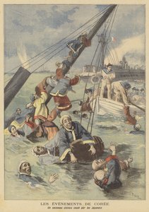 Ein chinesisches Schiff von den Japanern vor Korea versenkt von after Oswaldo Tofani
