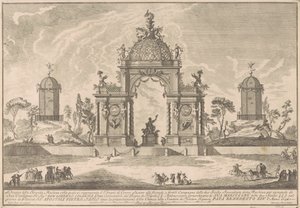 Die Seconda Macchina für die Chinea von 1756: Der Tempel der Ceres von after Paolo Posi Giuseppe Pozzi