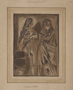 Zwei stehende römische Matronen, eine mit einem Schild von after Polidoro da Caravaggio