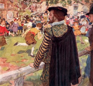 Shakespeare beobachtet Jungen und Mädchen, die in der Nähe von Temple Bar, London, Räuber und Gendarm spielen