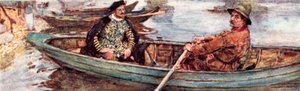 Shakespeare mit einem Wasserträger, der die Themse hinuntergerudert wird, London von after William Hatherell