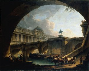 Architektonische Laune mit Gebäuden inspiriert vom Louvre und der Pont Neuf von anonymous 