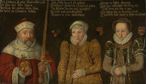 Bildnis des Kurfürsten Friedrich III. von der Pfalz (1515-1576) mit Gemahlinnen Maria von Brandenburg-Kulmbach und Amalia von Neuenar von anonymous 