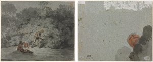 Holzsammler (recto) Studie eines Kopfes von unten gesehen (verso) von attributed to Francisque Millet