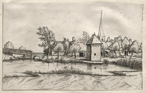 Ansichten von Dörfern in Brabant und Campine: Ein Dorf mit Wassergraben