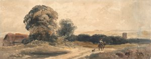 Eine Landstraße mit Reisendem zu Pferd von attributed to Peter DeWint