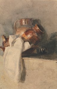 Stillleben mit Krügen auf einem Regal von attributed to Peter DeWint