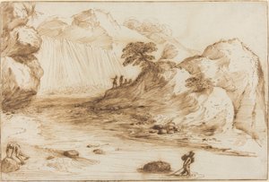 Landschaft mit Wasserfall von called Guercino Giovanni Francesco Barbieri