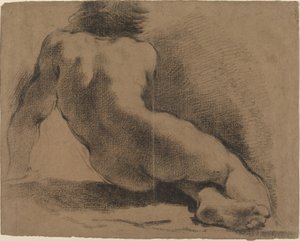 Sitzender nackter Junge von hinten gesehen von called Guercino Giovanni Francesco Barbieri