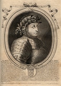 Karolingische Dynastie: Porträt von Karl III. dem Dicken (839-888) König der Franken - Karl III. der Dicke - Gravur aus 