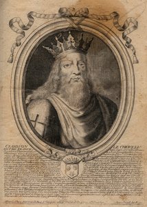 Clodion genannt „Le Chevelu“ (428-448), Vorfahre der Merowinger, Anführer der Salischen Franken - Clodion der Haarige (ca. 428-47) König eines Stammes der Salischen Franken - Gravur aus 