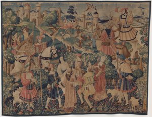 Jagdszenen und pastorale Szenen mit Dudelsackspieler und Tänzern