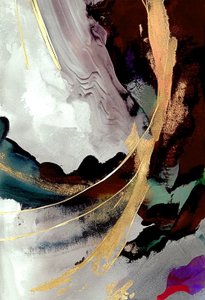 Schwarz-graue abstrakte Malerei mit Gold-Effekt von F. Abderrahim