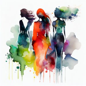 Aquarellmode Mädchenmalerei, Blau nebliger & weißer Hintergrund