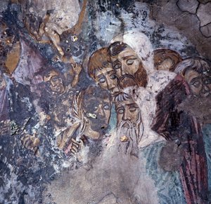 Gruppe von Männern, Fresko in der Kirche in Kandanos, Kreta, Griechenland (Foto) von Theodore Charles Ange Coquelin