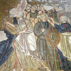Judaskuss, Mosaik im Katholikon (Hauptkirche) des Nea Moni Klosters (UNESCO-Welterbeliste)