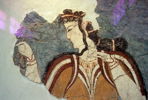 Fresko-Fragment mit weiblicher Figur, aus Mykene, Griechenland, mykenische Zivilisation