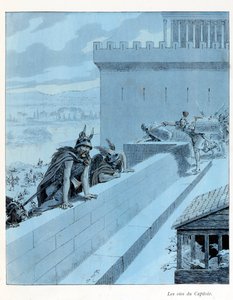 Illustration aus dem Buch „A la gloire des betes“: Les goies du Capitole, les Gauls siegent Rome von pseudonym for Onfray de Breville Jacques Job