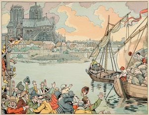 Illustration aus dem Buch „Le bon roy Henri“, illustriert von Jacques Marie Gaston Onfray de Breville dit JOB (1858-1931): Paris refuitaille - Private Sammlung von pseudonym for Onfray de Breville Jacques Job