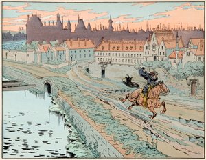 Illustration aus dem Buch „Le bon roy Henri“, illustriert von Jacques Marie Gaston Onfray de Breville dit JOB (1858-1931): 1575 floh Henri IV aus Paris - Private Sammlung
