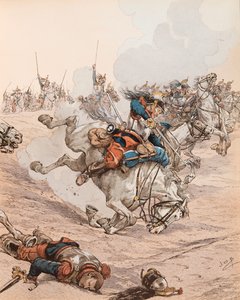 Angriff der Schlachtschiffe in der Schlacht von Reichshoffen (oder Fröschwiller Woerth) im Jahr 1870, Private Sammlung
