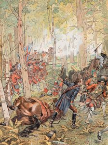 George Washington in der Schlacht von Monongahela gegen die Franzosen am 9. Juli von pseudonym for Onfray de Breville Jacques Job