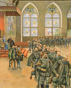 Die Gueux präsentieren ihre respektvollen Beschwerden an Marguerite de Parma (1522-1586), Gouverneurin der Niederlande unter Philipp II (1527-1598), 1566