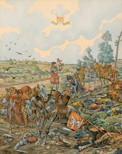 Jacques Marie Gaston Onfroy de Breville dit JOB (1858-1931) - Geschichte Belgiens: Johann I., Graf von Luxemburg genannt der Blinde (1296 - 1346) fällt in der Schlacht von Crécy am 26. August 1346, Privatsammlung von pseudonym for Onfray de Breville Jacques Job