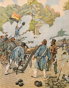 Jacques Marie Gaston Onfroy de Breville dit JOB (1858-1931) - Geschichte Belgiens: Jean Joseph Charlier (1794 - 1866) genannt das Holzbein richtet sein Geschütz gegen die niederländischen Truppen, die im Park von Brüssel im September 1830 versammelt sind, 