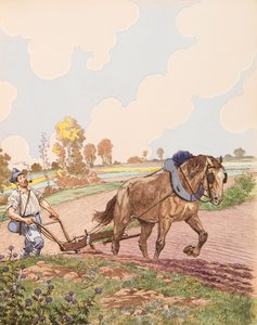 Le retour à la terre (Französischer Soldat kehrt nach dem Ende des Ersten Weltkriegs auf sein Feld zurück) von pseudonym for Onfray de Breville Jacques Job