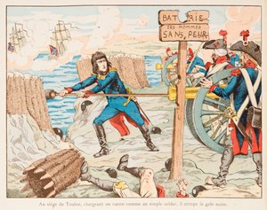 Jacques Marie Gaston Onfroy de Breville dit JOB (1858-1931) - Napoleon Bonaparte lädt selbst die Kanone bei der Belagerung von Toulon 1793, Privatsammlung von pseudonym for Onfray de Breville Jacques Job