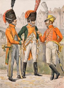 Uniform der französischen Truppen zu allen Zeiten: Trompeter der 14., 23., 24. Regimenter der Jäger zu Pferd vor 1812 von pseudonym for Onfray de Breville Jacques Job