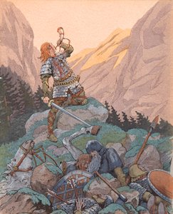 Roland in der Schlacht von Roncesvaux im Jahr 778, Private Sammlung von pseudonym for Onfray de Breville Jacques Job