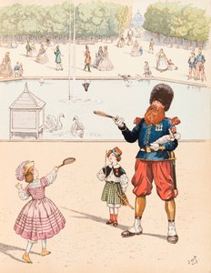 Der Sappeur (französischer Armeesappeur in einem öffentlichen Garten, der mit seinen Kindern spielt), Privatsammlung von pseudonym for Onfray de Breville Jacques Job