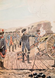 Der erste Schuss im Hauptquartier von Yorktown im September 1781 von pseudonym for Onfray de Breville Jacques Job