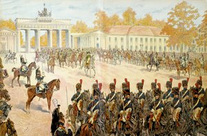 Am 27. Oktober 1806 zogen Napoleon I. Bonaparte (1769-1821) und seine Armee in Berlin ein. In „Napoleon“ von Georges Montorgueil. Illustration von Jacques Marie Gaston Onfray de Breville dit JOB (1858-1931) von pseudonym for Onfray de Breville Jacques Job